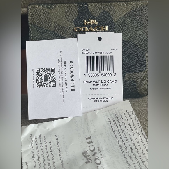 NWT！COACH SNAP WALLET IN SIGNATURE CAMO PRINT (COACH CW538) gift receipt - Picture 5 of 7